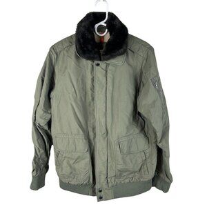 Lands End Kids Olive Green Bomber Jacket Faux Fur Collar Winter Coat XL 18-20